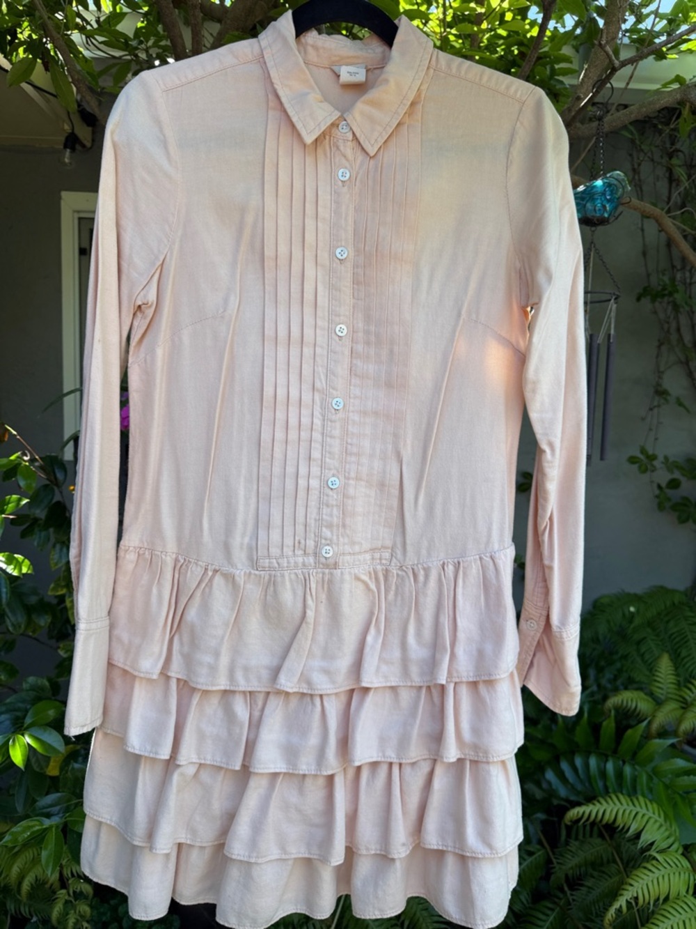 J. Crew Light Blush Button-Front Ruffle Mini Dress